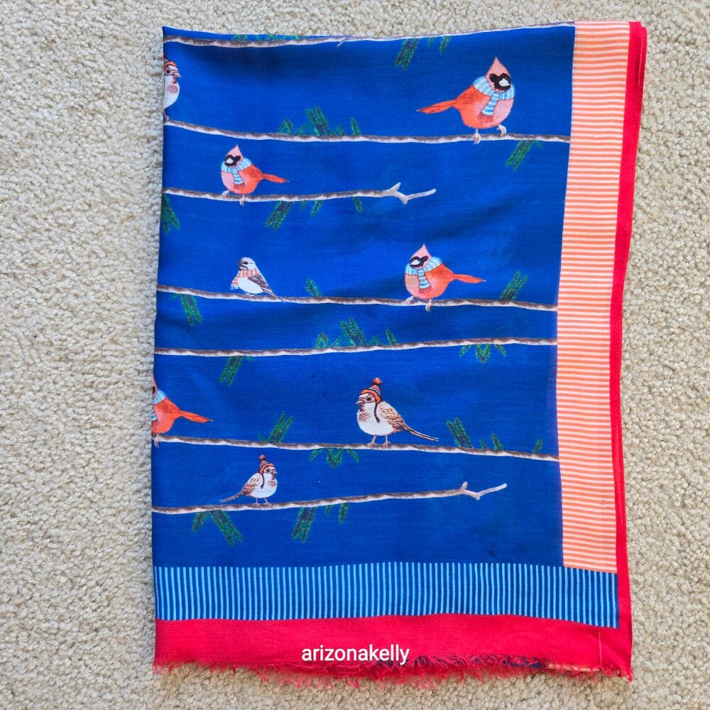 Talbots Winter Weather Birds Scarf Vicose/Silk Blend Birders Birdwatching - Picture 12 of 13